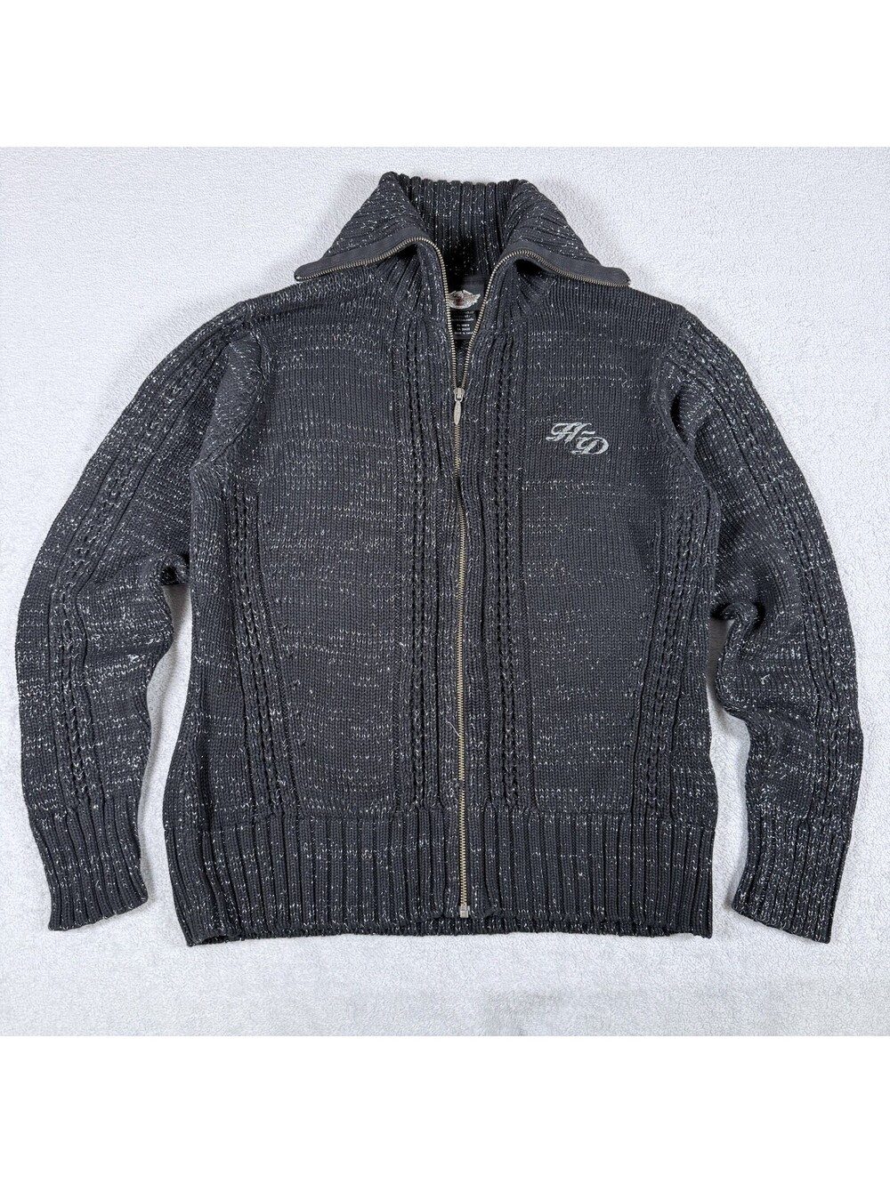 Harley Davidson Womens Black With Sparkles Throughout Zip Up Sweater Size XL